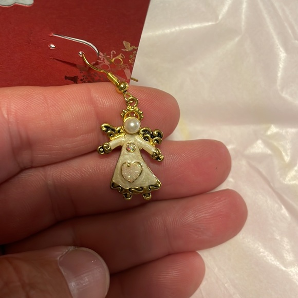 Happy Holidays Angel Earrings - Faux Pearl / Enamel - Picture 6 of 8